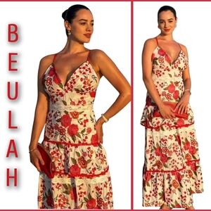 Beulah Style Tiered Embroidered Dress Size Medium